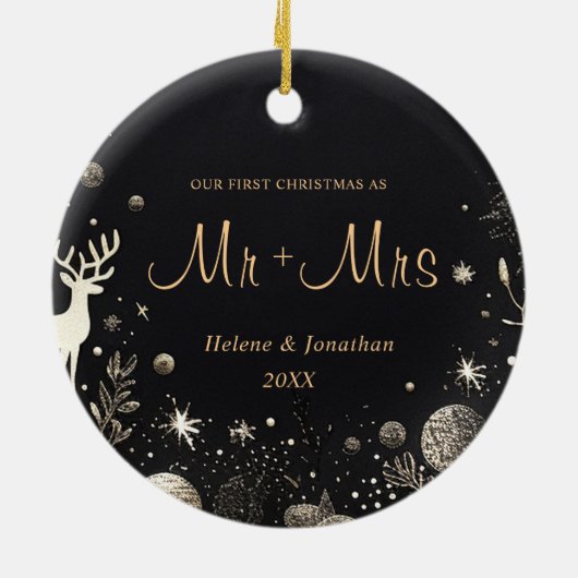 Eerste Kerstmis getrouwd paar moderne elegante Keramisch Ornament (Achterkant)