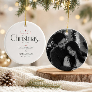 Eerste kerstmis getrouwd pasgetrouwd minimalistisc keramisch ornament