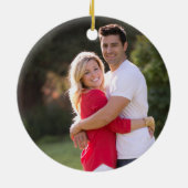 Eerste Kerstmis getrouwd Poinsettia Foto Keramisch Ornament (Achterkant)