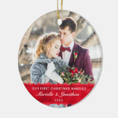 Eerste Kerstmis getrouwd rode streep aangepaste fo Keramisch Ornament (Links)