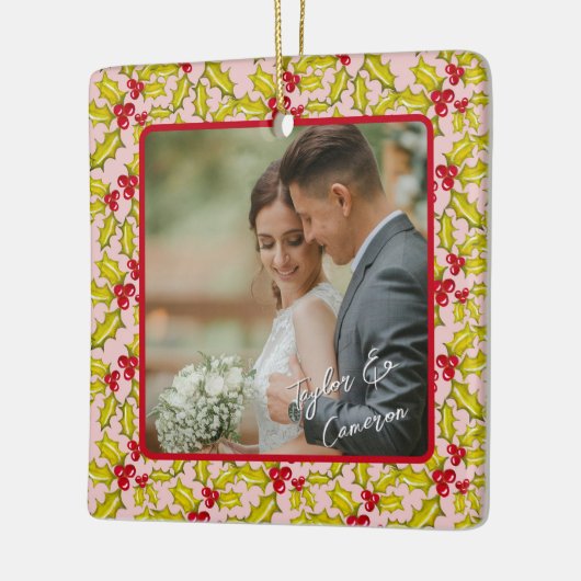 Eerste Kerstmis Getrouwd Roze Rood Leuke Paren Fot Keramisch Ornament (Links)