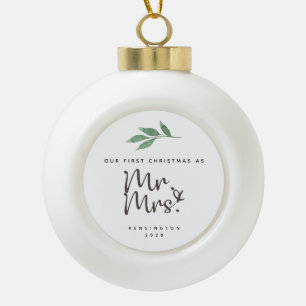 Eerste kerstmis getrouwd Sneeuwvlok omlijst orname Keramische Bal Ornament