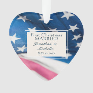 Eerste Kerstmis Getrouwd USA Flag Inspirerend Ornament