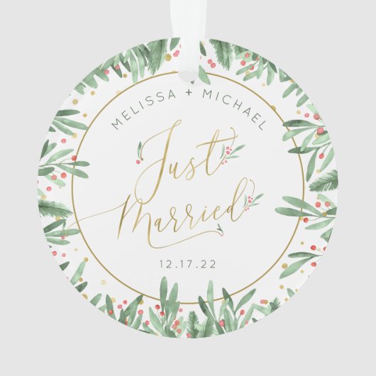 Eerste Kerstmis gewoon gehuwd met feestdag Ornament (achterkant)