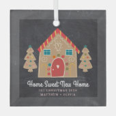 Eerste Kerstmis Gingerbread Nieuw Home Chalkboard Glas Ornament (Voorkant)