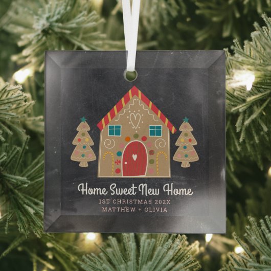 Eerste Kerstmis Gingerbread Nieuw Home Chalkboard Glas Ornament (Insitu)