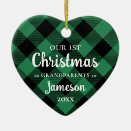 Eerste Kerstmis: Groene hartfoto grootouders Keramisch Ornament