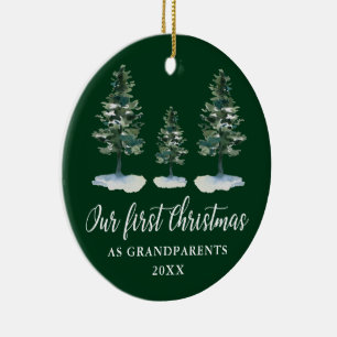 Eerste Kerstmis Groene Pine PHOTO terug Keramisch Ornament