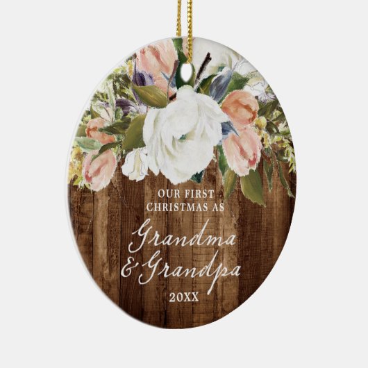 Eerste Kerstmis Grootma Grandpa Personalized Rusti Keramisch Ornament (Rechts)