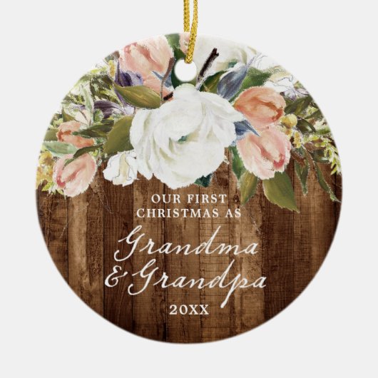 Eerste Kerstmis Grootma Grandpa Personalized Rusti Keramisch Ornament (Voorkant)