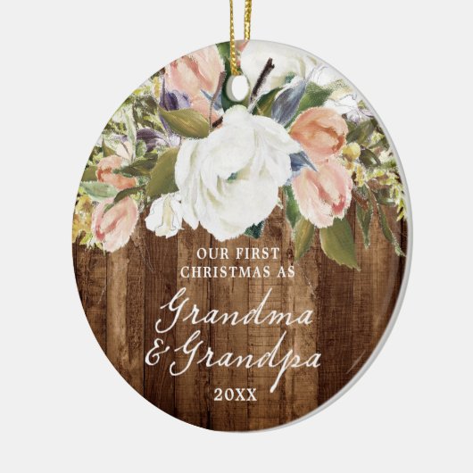 Eerste Kerstmis Grootma Grandpa Personalized Rusti Keramisch Ornament (Links)