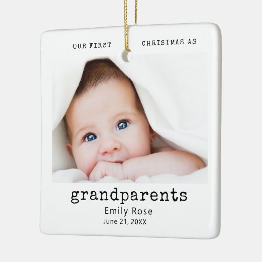 Eerste Kerstmis Grootouder Foto Modern Minimaal Keramisch Ornament (Links)