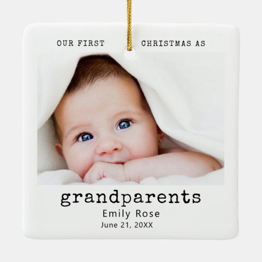 Eerste Kerstmis Grootouder Foto Modern Minimaal Keramisch Ornament (Achterkant)