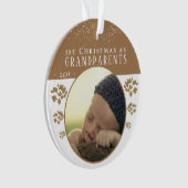 Eerste Kerstmis: Grootouders Beige Baby Foto Ornament (voorkant)