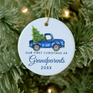 Eerste Kerstmis Grootouders  Blue Truck Keramisch Ornament