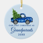 Eerste Kerstmis Grootouders  Blue Truck Keramisch Ornament (Voorkant)