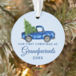 Eerste Kerstmis Grootouders  Blue Truck Ornament<br><div class="desc">Onze eerste kerstgrootouders Waterverf  vrachtwagen met kerstboomversiering - Blauw</div>