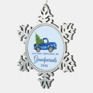 Eerste Kerstmis Grootouders  Blue Truck Tin Sneeuwvlok Ornament