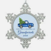 Eerste Kerstmis Grootouders  Blue Truck Tin Sneeuwvlok Ornament (Voorkant)
