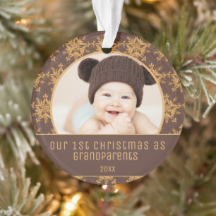 Eerste Kerstmis Grootouders Bruin Gold Snowflakes Ornament