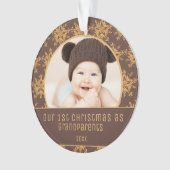Eerste Kerstmis Grootouders Bruin Gold Snowflakes Ornament (voorkant)