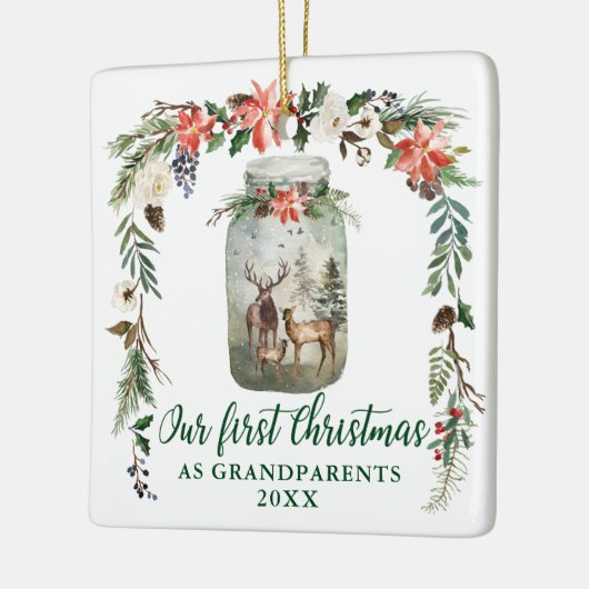 Eerste Kerstmis Grootouders Deers PHOTO BACK Keramisch Ornament (Links)