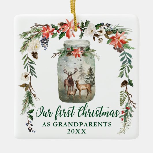 Eerste Kerstmis Grootouders Deers PHOTO BACK Keramisch Ornament (Voorkant)