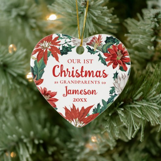 Eerste Kerstmis Grootouders Floral Wreatfoto Keramisch Ornament (Boom)