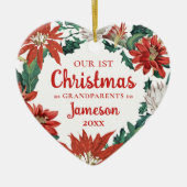 Eerste Kerstmis Grootouders Floral Wreatfoto Keramisch Ornament (Voorkant)