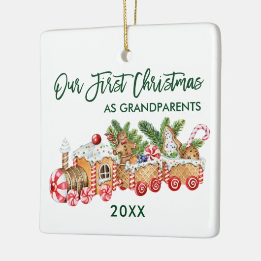 Eerste Kerstmis Grootouders Gingerbrood Train Grn Keramisch Ornament (Links)