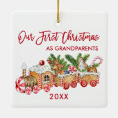 Eerste Kerstmis Grootouders Gingerbrood Train Red Keramisch Ornament (Achterkant)