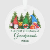Eerste Kerstmis Grootouders Gnomes Green Trees Ornament (achterkant)