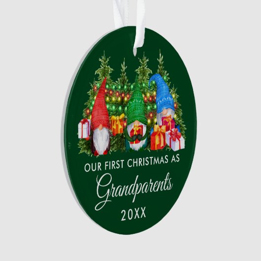 Eerste Kerstmis Grootouders Gnomes Lights Green Ornament (voorkant)