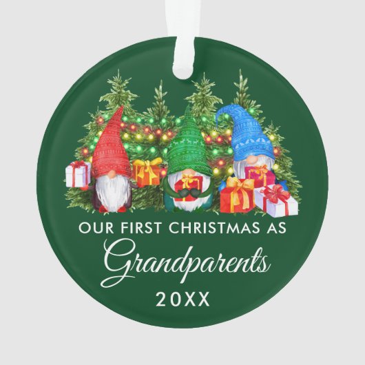 Eerste Kerstmis Grootouders Gnomes Lights Green Ornament (achterkant)