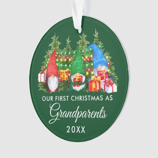 Eerste Kerstmis Grootouders Gnomes Lights Green Ornament (voorkant)