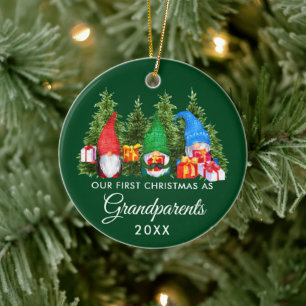 Eerste Kerstmis Grootouders Gnomes Trees Green Keramisch Ornament