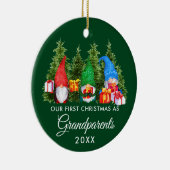 Eerste Kerstmis Grootouders Gnomes Trees Green Keramisch Ornament (Rechts)