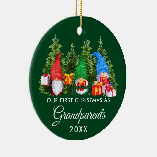 Eerste Kerstmis Grootouders Gnomes Trees Green Keramisch Ornament (Rechts)