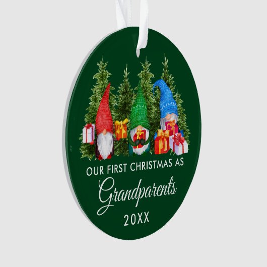 Eerste Kerstmis Grootouders Gnomes Trees Green Ornament (voorkant)