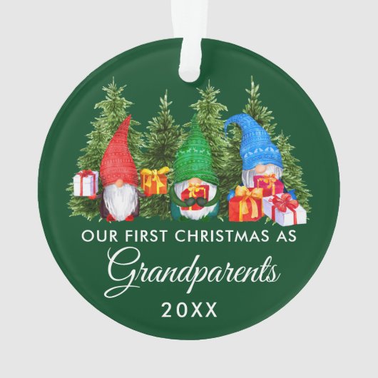 Eerste Kerstmis Grootouders Gnomes Trees Green Ornament (achterkant)