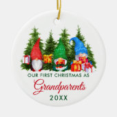 Eerste Kerstmis Grootouders Gnomes Trees Keramisch Ornament (Voorkant)