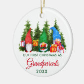 Eerste Kerstmis Grootouders Gnomes Trees Keramisch Ornament (Links)
