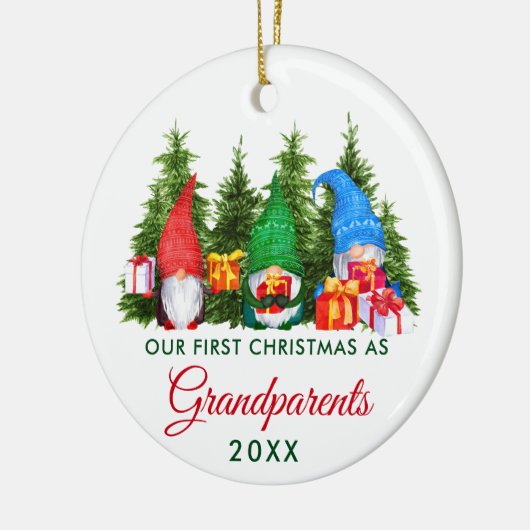 Eerste Kerstmis Grootouders Gnomes Trees Keramisch Ornament (Links)