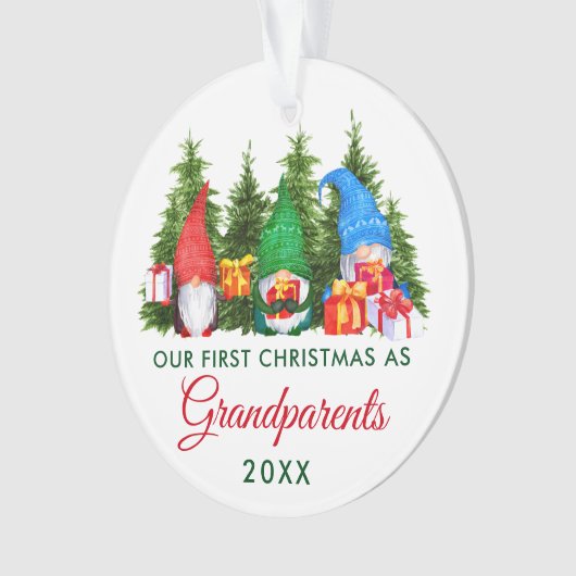 Eerste Kerstmis Grootouders Gnomes Trees Ornament (voorkant)