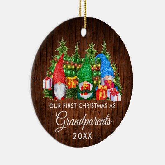 Eerste Kerstmis Grootouders Gnomes Wood Lights Keramisch Ornament (Rechts)