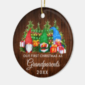Eerste Kerstmis Grootouders Gnomes Wood Lights Keramisch Ornament (Links)