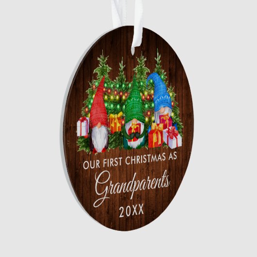 Eerste Kerstmis Grootouders Gnomes Wood Lights Ornament (voorkant)