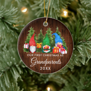 Eerste Kerstmis Grootouders Gnomes Wood Trees Keramisch Ornament