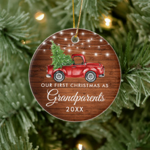 Eerste Kerstmis Grootouders Hood Truck Lights Keramisch Ornament