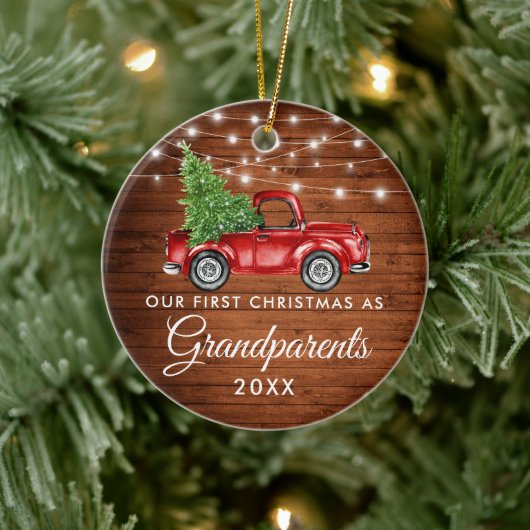 Eerste Kerstmis Grootouders Hood Truck Lights Keramisch Ornament (Boom)